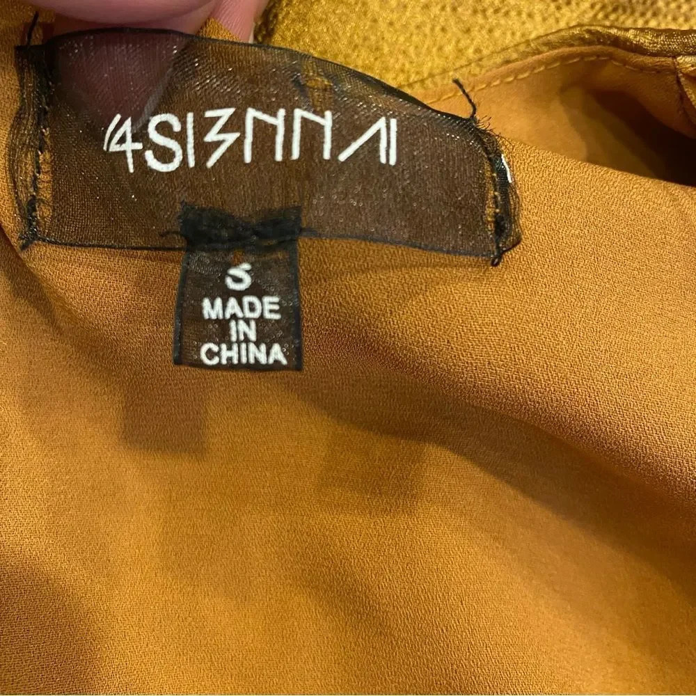 Lulu’s 4SI3NNA Brielle Bronze Satin Long Sleeve Midi Dress in Bronze Copper - Picture 12 of 14